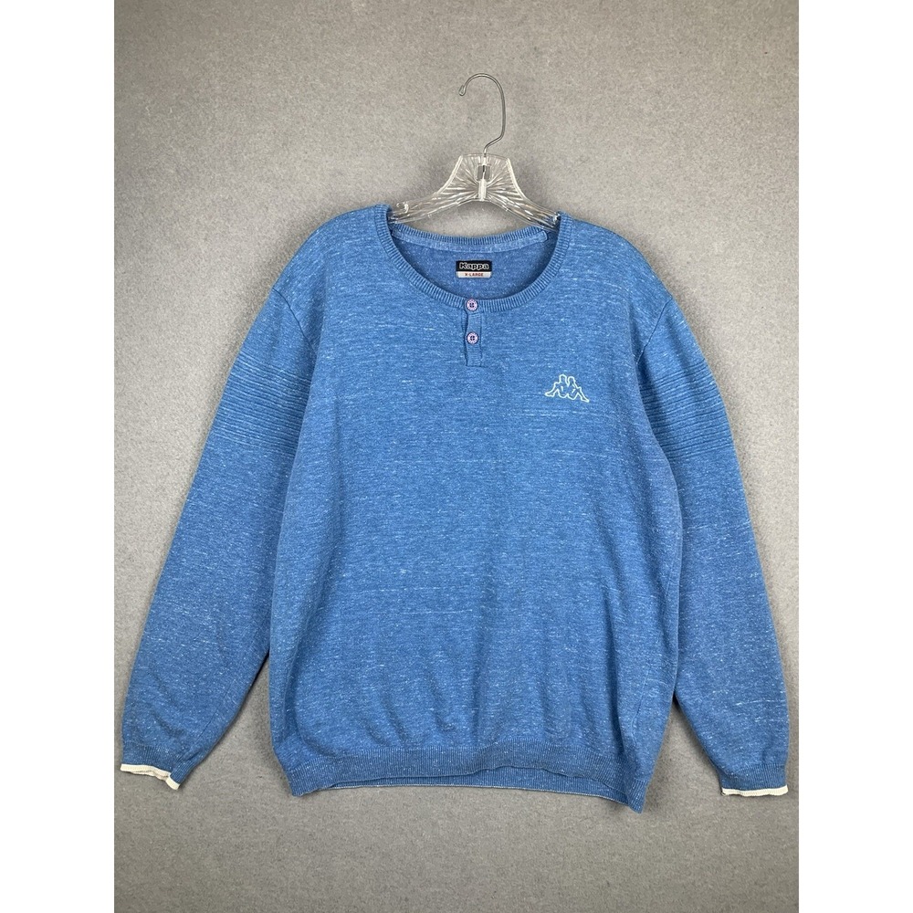 Vintage Kappa Henley Sweater Blue Embroidered Logo SW Ripple Streetwear Mens XL